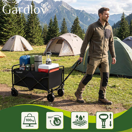 Foldable Garden Cart, 90L Capacity, 100kg Load, 4 Wheels