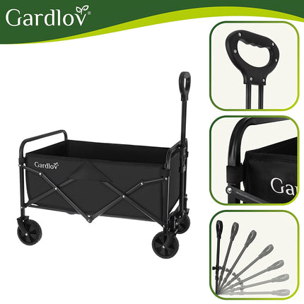 Foldable Garden Cart, 90L Capacity, 100kg Load, 4 Wheels