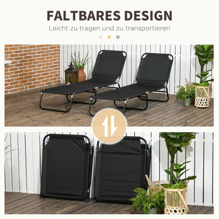 Foldable Garden Sun Lounger Set, Adjustable Backrest