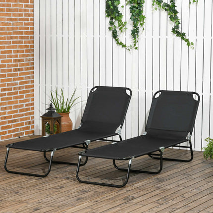 Foldable Garden Sun Lounger Set, Adjustable Backrest