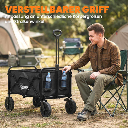 Foldable Garden Wagon with Adjustable Handle, Black, 80kg Capacity