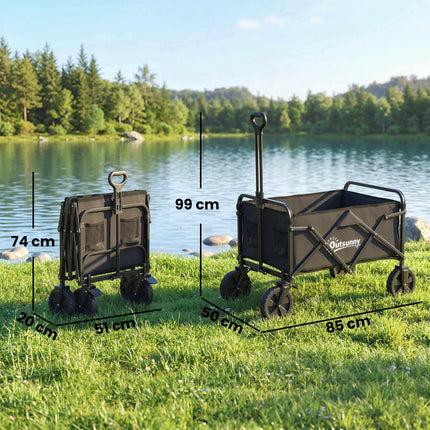 Foldable Garden Wagon with Adjustable Handle, Black, 80kg Capacity