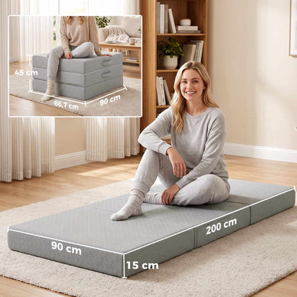 Foldable Gel Foam Mattress 90x200 cm with Washable Cover