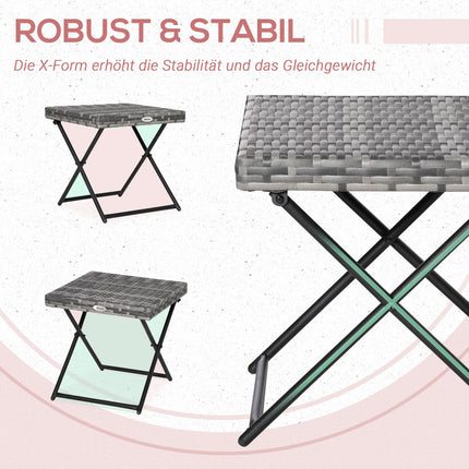 Foldable Gray Polyrattan Garden coffee table, 40x40x40 cm