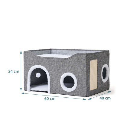 Foldable Grey Cat Cave with Scratch Pad and Cushions