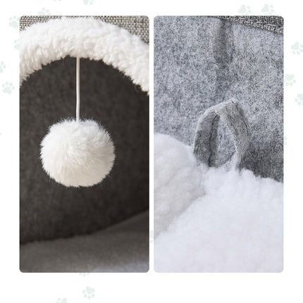 Foldable Grey Cat Cave with Scratch Pad and Cushions