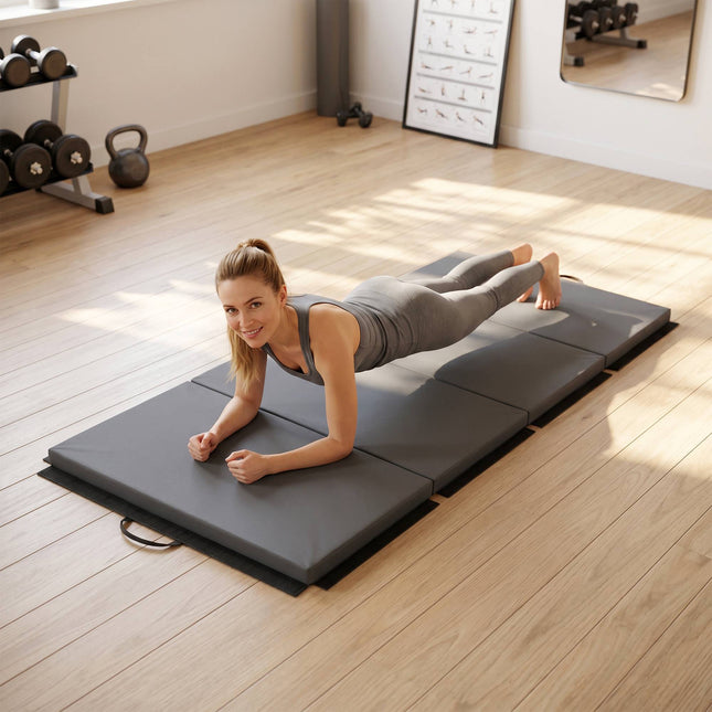 Opvouwbare gymmat met handgrepen, grijs, 180 x 80 x 5 cm