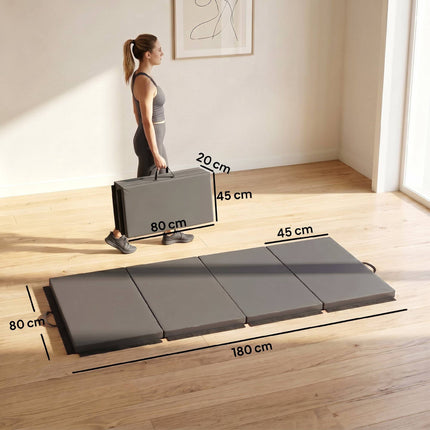 Foldable Gym Mat With Handles, Gray, 180 x 80 x 5 cm