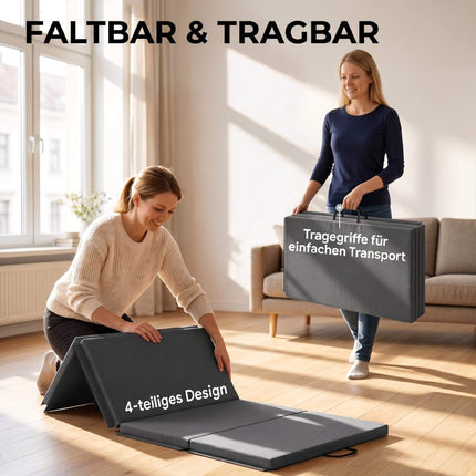 Foldable Gym Mat With Handles, Gray, 180 x 80 x 5 cm