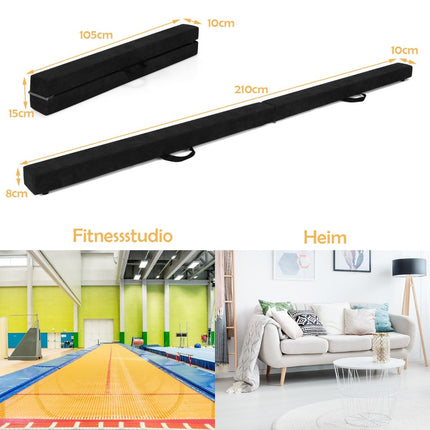 Foldable Gymnastics Balance Beam, 210cm, Non-Slip, Black