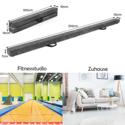 Foldable Gymnastics Balance Beam, 210cm, Suede-Like Surface