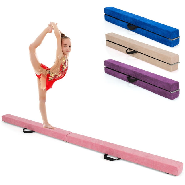 Foldable Gymnastics Balance Beam, 210cm, Suede-Look, Pink
