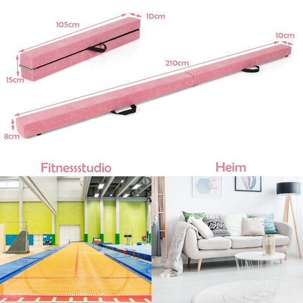 Foldable Gymnastics Balance Beam, 210cm, Suede-Look, Pink
