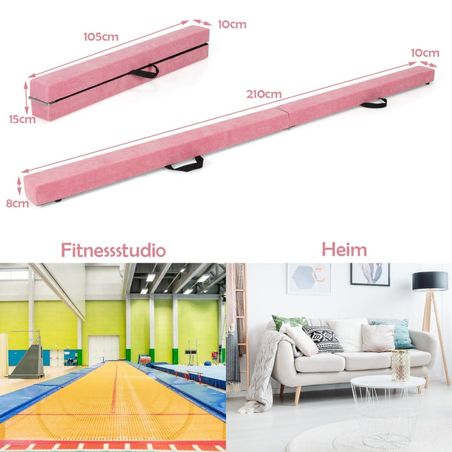 Foldable Gymnastics Balance Beam, 210cm, Suede-Look, Pink