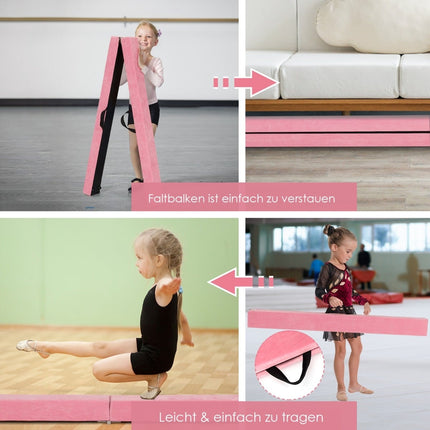 Foldable Gymnastics Balance Beam, 210cm, Suede-Look, Pink