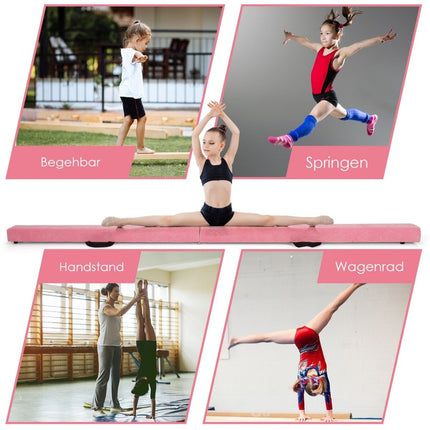 Foldable Gymnastics Balance Beam, 210cm, Suede-Look, Pink