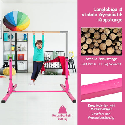 Foldable Gymnastics Bar for Kids, Adjustable Height, Pink
