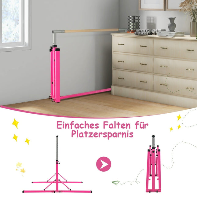 Foldable Gymnastics Bar for Kids, Adjustable Height, Pink