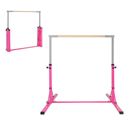 Foldable Gymnastics Bar for Kids, Adjustable Height, Pink