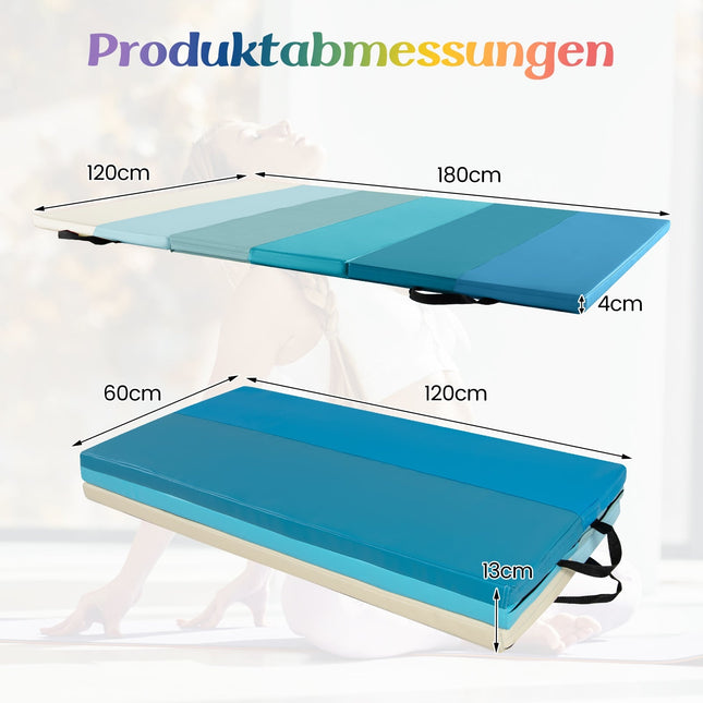 Foldable Gymnastics Mat 180x120 cm, Blue, PU Foam