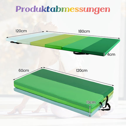 Foldable Gymnastics Mat, 180x120 cm, Green, PU Foam