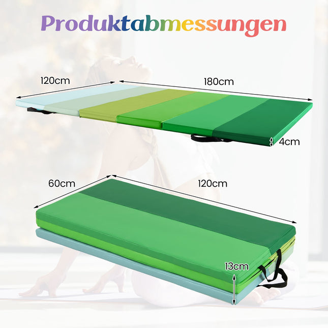 Foldable Gymnastics Mat, 180x120 cm, Green, PU Foam