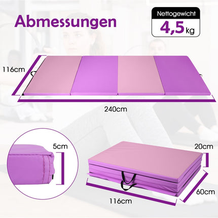 Foldable Gymnastics Mat, 240x116x5 cm, Purple/Pink