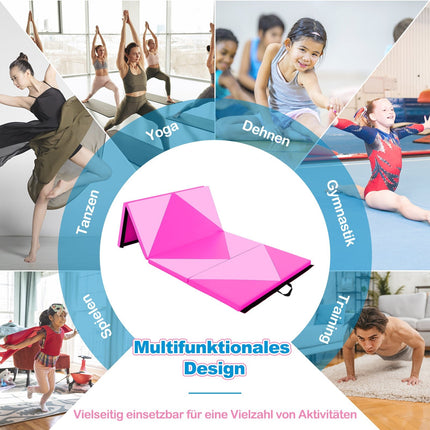 Foldable Gymnastics Mat, 240x117x5 cm, PU Leather, Pink