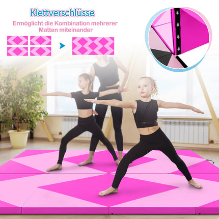 Foldable Gymnastics Mat, 240x117x5 cm, PU Leather, Pink