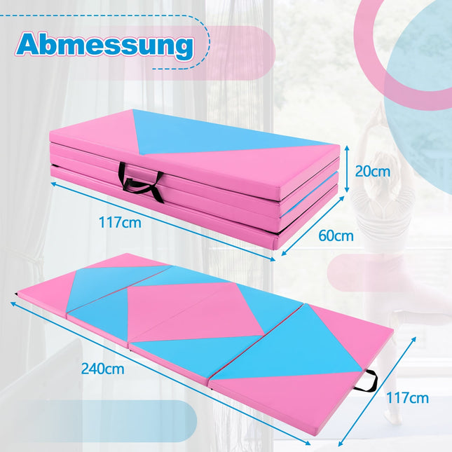 Foldable Gymnastics Mat, 240x117x5cm, Pink/Blue