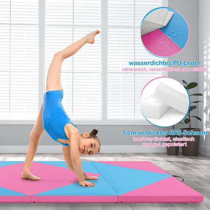 Foldable Gymnastics Mat, 240x117x5cm, Pink/Blue