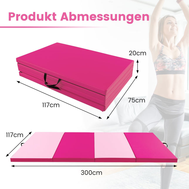 Foldable Gymnastics Mat, 300x117x5 cm, Hot Pink