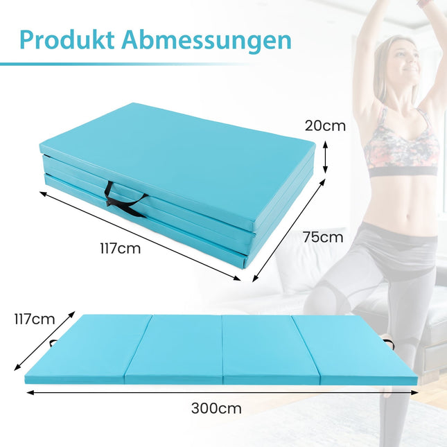 Foldable Gymnastics Mat, 300x117x5 cm, Light Blue
