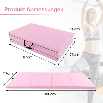 Foldable Gymnastics Mat, 300x117x5 cm, Pink, PU Cover