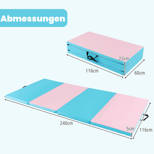 Foldable Gymnastics Mat with Handles, 240x120x5 cm, Blue/Pink