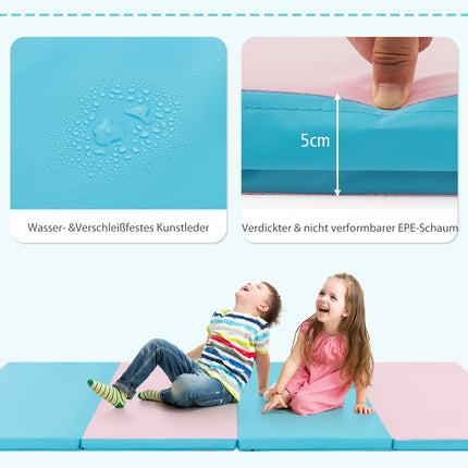 Foldable Gymnastics Mat with Handles, 240x120x5 cm, Blue/Pink