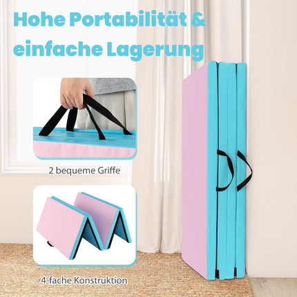 Foldable Gymnastics Mat with Handles, 240x120x5 cm, Blue/Pink