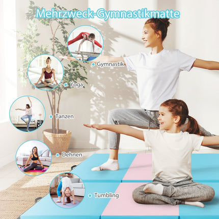 Foldable Gymnastics Mat with Handles, 240x120x5 cm, Blue/Pink
