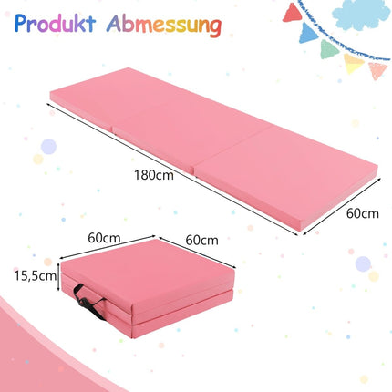 Foldable Gymnastics Mat with Handles – Pink, 180x60 cm