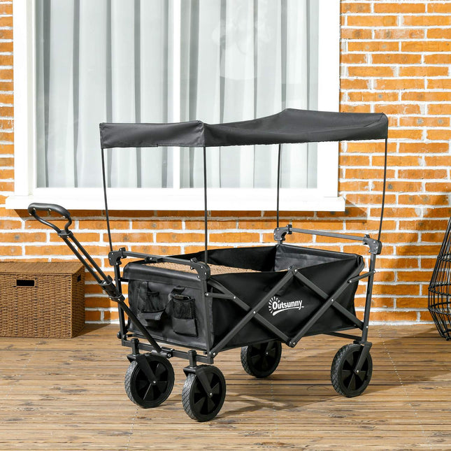 Collapsible handcart with sun protection, 110 kg load, black