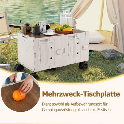 Foldable Handcart with Tabletop, 2 Storage Boxes, Adjustable Handle
