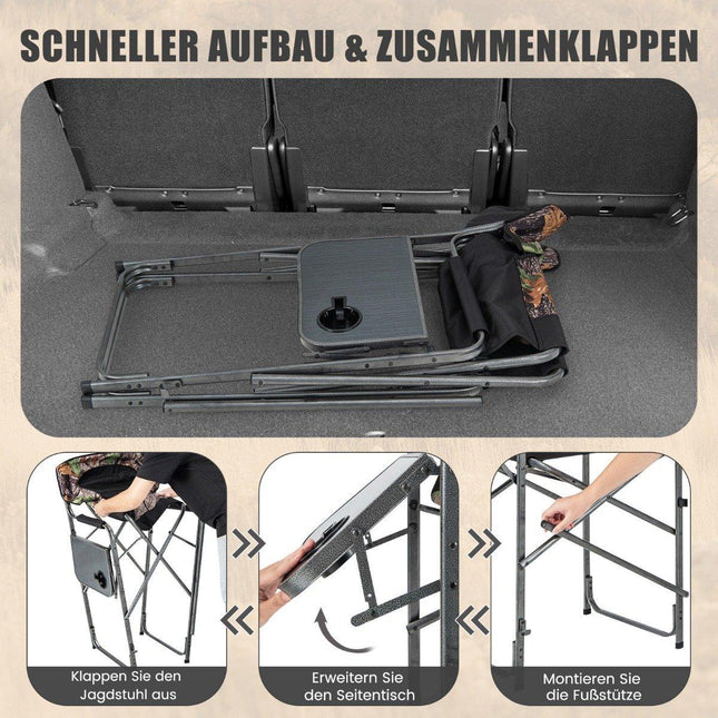 Foldable High Hunting Chair Sturdy Oversized Director's Chair with Side Table Load Capacity 150kg