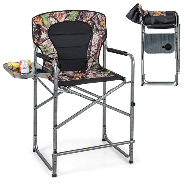 Foldable High Hunting Chair Sturdy Oversized Director's Chair with Side Table Load Capacity 150kg