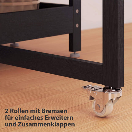 Foldable Industrial Dining Table, Black, Seats 4, Open Shelves
