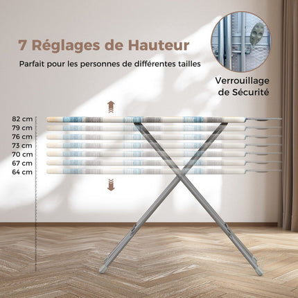 Foldable Ironing Board With Iron Rest, 7-Height Adjust