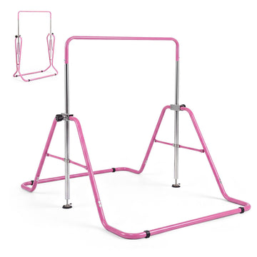 Foldable Kids Gymnastics Bar with 5 Height Levels, Pink, 143 lbs Capacity