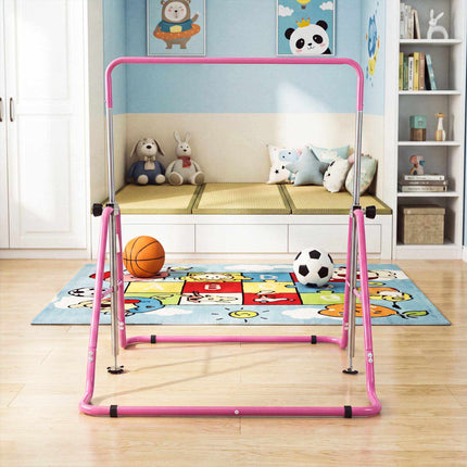 Foldable Kids Gymnastics Bar with 5 Height Levels, Pink, 143 lbs Capacity
