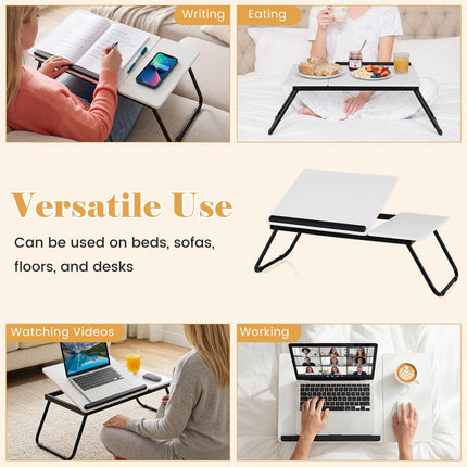 Foldable Laptop Table with Adjustable Angles, MDF & Metal