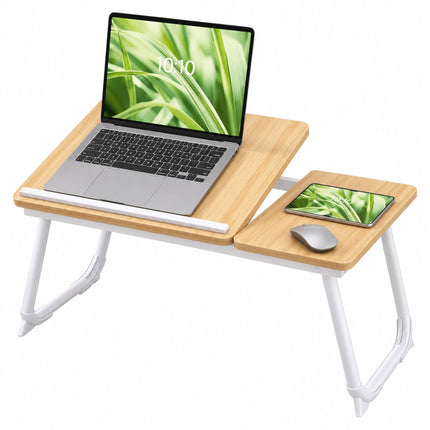 Foldable Laptop Tray for Bed and Sofa with Mouse Tray – Wood Effect, White