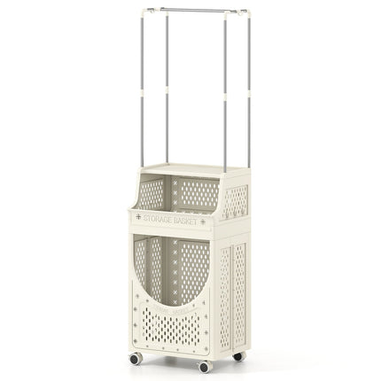 Foldable Laundry Cart with Hanging Rod & Lockable Wheels